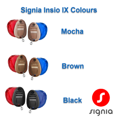 Signia Insio CIC IX aids. 3 colours; mocha, black
