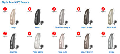 Signia Pure IX BCT 10 different colours shown