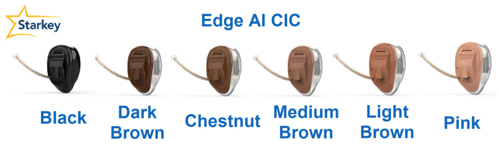 Edge AI CIC faceplate colours, black, dark brown chestnut, medium brown, light brown & pink