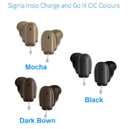 Signia Insio rechargeable IX cic colours, mocha, black and dark brown