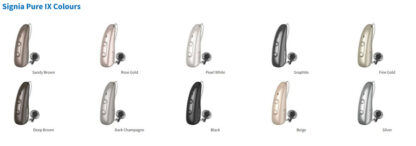 Signia Pure IX all 10 colours shown