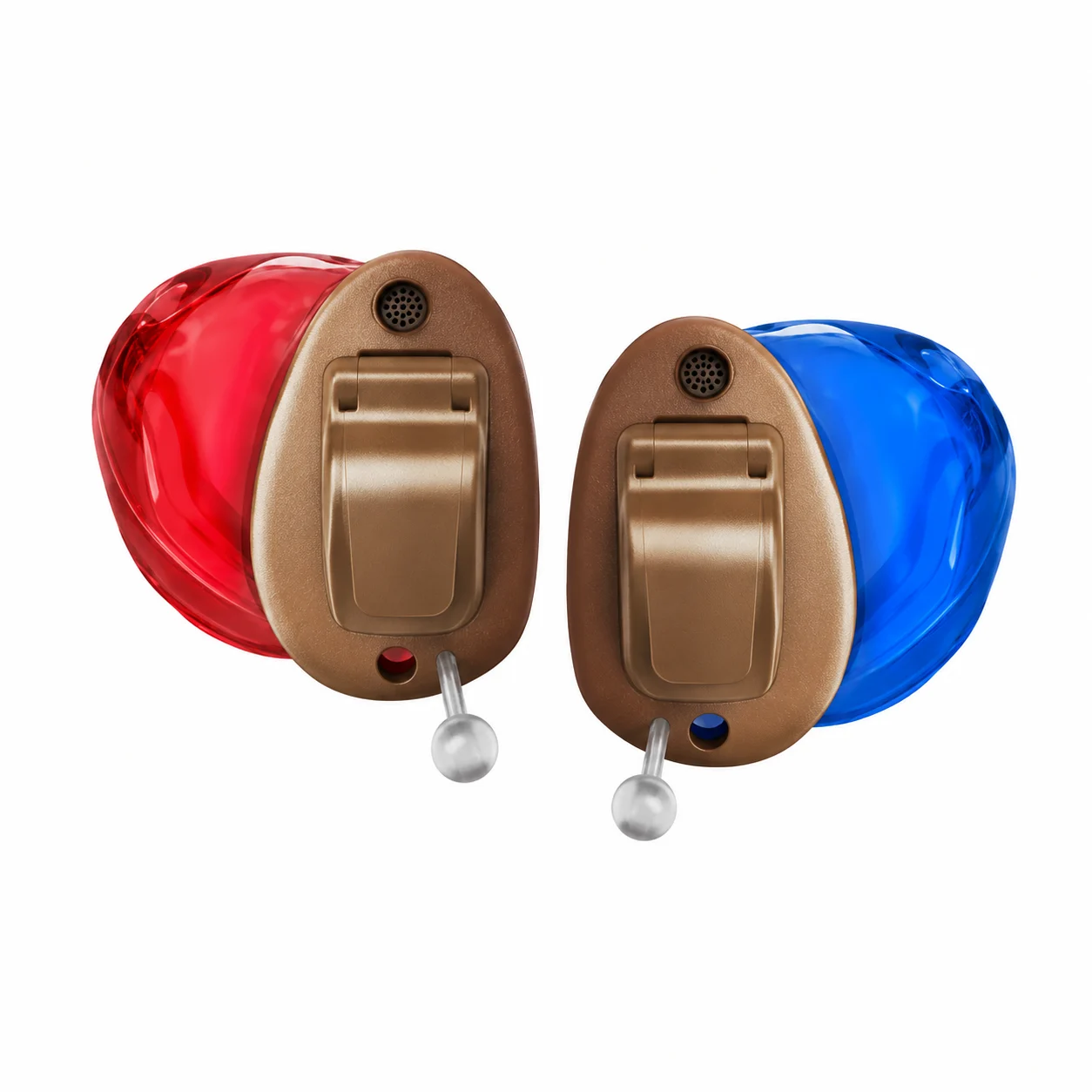 Signia Insio IX CIC invisible hearing aids, right ear (Red) and left ear (Blue) Signia Insio IX CIC invisible hearing aids, right ear (Red) and left ear (Blue)